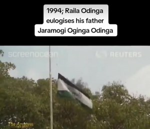 1994; Raila Odinga eulogizing his father Jaramogi Oginga Odinga. | Echoes of kenya