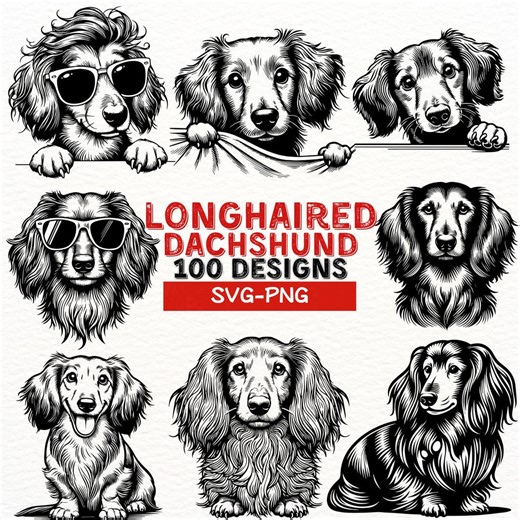 Longhaired Dachshund SVG Bundle | 100 Hand Drawn Dog Clipart Designs | Cute Dachshund Puppy Svgs | Digital Download for Crafts & Decor - Etsy