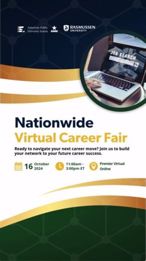 ⭐Join us to build your network to your future career success!⭐ American Public University System (APUS) & Rasmussen University are partnering to bring to you the annual Nationwide Virtual Career Fair. Organizations from across the nation are eager to talk with you about navigating your next career move! Register today to save your spot! https://ow.ly/5mbY50TuN7h *This is a no cost event for everyone!🎉 #careerfair #VCF #careerservices The University of Kansas Health System Bureau of Land Managem