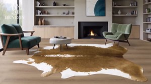 BENRON Premium Cowhide Rug, Faux Cow Hide Rugs for Living Room Bedroom Western Home Decor, Non Slip Cute Rug with Irregular Animal Skins and Hides, Khaki Brown, 5.2 x 6.2ft