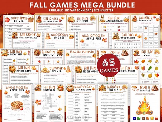 Fall Games Bundle Printable,autumn Fall Party Games,fun Activities for Kids Family,bucket List,apple Pumpkin Trivia Game,emoji Pictionary - Etsy
