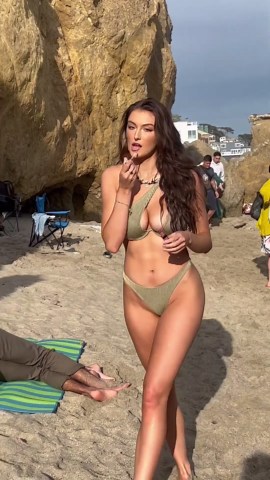 SunnyCo bikini shines on tall model at the beach