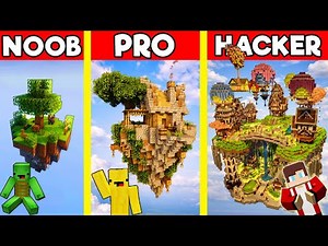 SKY BLOCK HOUSE Build Battle In Minecraft - NOOB VS PRO CHALLENGE - Maizen Mizen Mazien Parody