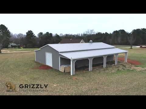 Grizzly Steel Structures - 30x60x12 Vertical Garage w/ (2) 12x60 Vertical lean-tos