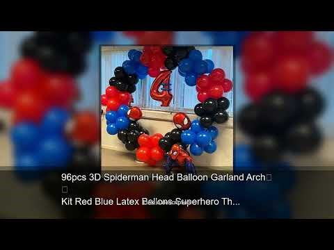 96pcs 3D Spiderman Head Balloon Garland Arch Kit Red Blue Latex Ballons Superhero Theme Birthda