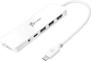 j5create USB-C Mini Hub - 4K HDMI, 2 x USB 3.1 5Gbps, microSD & SD Card Reader, 3.5mm Audio Jack, 60W PD Pass-Through Charging (JCD373) (Renewed)