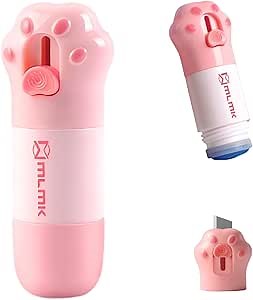 Cute Mini Box Cutter & Thermal Paper Correction Fluid,Identity Theft Protection Roller Stamp, 10ML, Pink Cat's Paw
