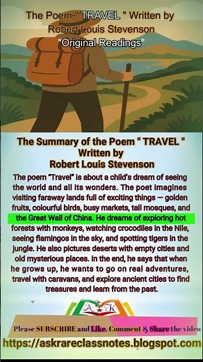 “Travel” Poem by Robert Louis Stevenson, #summary #englishpoem #englishpoetry #fbise #nbff