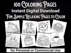 100 Random Coloring Pages | Simple Easy to Color | for Personal or Commercial Use | Instant Digital Download - Etsy Australia