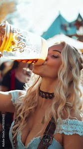 beautiful woman drinking beer on Saint Patrick's Day Oktoberfest girl