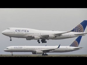 PARALLEL LANDING AND TAKEOFF | United Boeing 747-400 and 757-300WL at San Francisco SFO [Full HD]