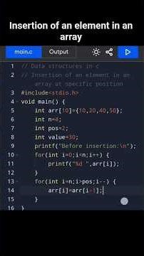 Data structures using c Insertion of an element in an array at specific position-c #coding
