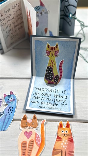 Karen Elaine on Instagram: "“Happiness is the only thing that multiplies when you share it." Albert Schweitzer I'm excited to share how to create an adorable kitty-inspired pop-up card on the @yasutomo_art YouTube channel today! Join me live at 2pm PT, and I'll guide you through the process. 😁 #watercolor #cats #creativelifehappylife"