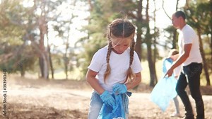 kid collecting trash volunteer teamwork. child group happy family on collects garbage plastic trash waste bottles trash. environmental happy ecology family a teamwork volunteer awareness pollution
