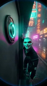 Cyberpunk Alien Caught on Door Camera 🚀👽✨#shorts #funny #comedyvideos #sora #alien #funnyshorts