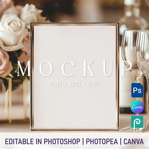Wedding Table Sign Mockup, 8x10 Menu Tables Number Frame Canva, Bar Sign Mock Up - Etsy