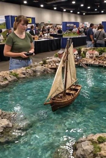 Tiny Ship, Big Wonder Remote Controlled Sailboat in a Stunning Mini Harbor.#MiniBoat #Sailboat