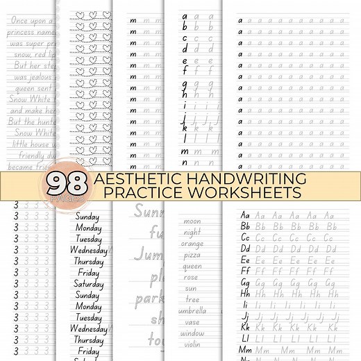 Aesthetic Handwriting Worksheets Printable, Improve Handwriting Beautiful Lettering Practice Alphabet Writing Sheets Printable Workbook - Etsy