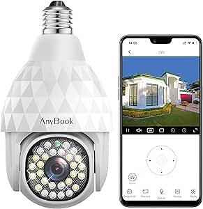 Light Bulb Camera 1080p Wireless Security Cameras for Home Outdoor/Indoor,360 Degree PTZ Smart Dome Surveillance Cam with 12 IR Night Vision,16 Floodlight,Two Way Talking Motion Detection & Alarm