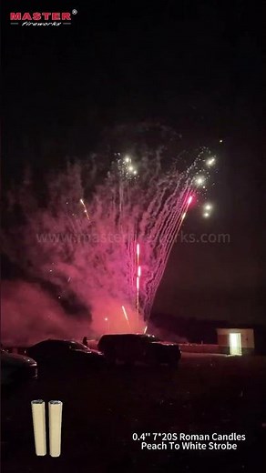 0.4'' 7*20S Roman Candles - Peach To White Strobe #fireworks #romancandle