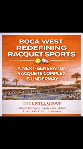 Why the New Boca West Racquet Facility will be #1 in Florida 🎾🏓 A $20M investment, 25 pickleball courts (12 covered), a stadium court, upgraded tennis, and a full social-forward racquets center — this isn’t an expansion, it’s a statement. Boca West is building the future of country club living, where health, community, and lifestyle come together at the highest level. This is why buyers don’t just choose homes. They choose Boca West. The Entel Group Private Club Access • Private Client Advisor