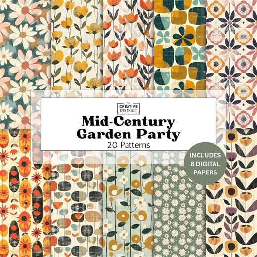 Mid Century Digital Paper Pack – Seamless Retro Floral & Geometric Patterns   Mini Prints – Mid Century Modern Scrapbook Smashbook Paper - Etsy