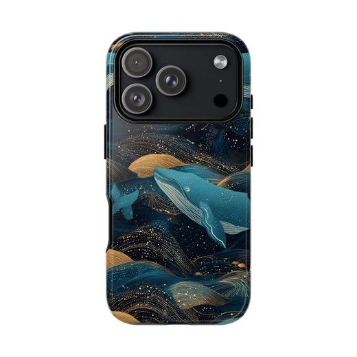 Whale Starry Ocean Waves Phone Case | Teal Gold Night Art | Tough Phone Case| iPhone 17- XS MAX, Samsung Galaxy S25- S20 Ultra - Etsy
