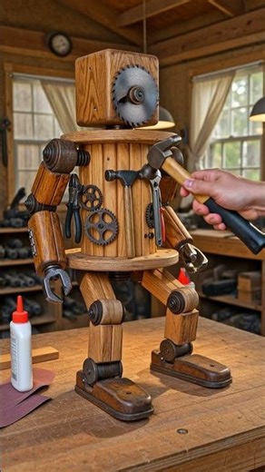 Crafting a Cute Wooden Robot 🛠️ #robotics #diy #diyrobot