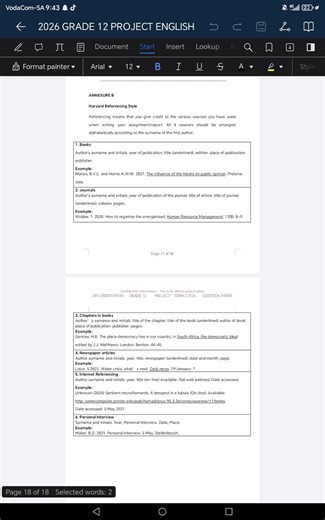 Harvard Referencing Style guide for Grade 12 project in South A... | Filo