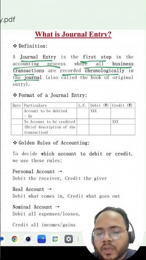 Journal Entry in Accounting with Golden Rules, Format & Examples | Debit Credit Explained #shorts