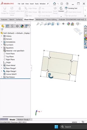 Sheetmetal Corner Relief in SolidWorks | Sheet Metal Corner Tips #shorts
