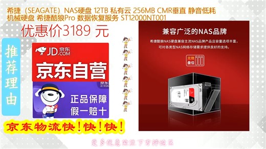 希捷_SEAGATE_NAS硬盘 12TB 私有云 256MB CMR垂直 静音低耗 机械硬盘 希捷