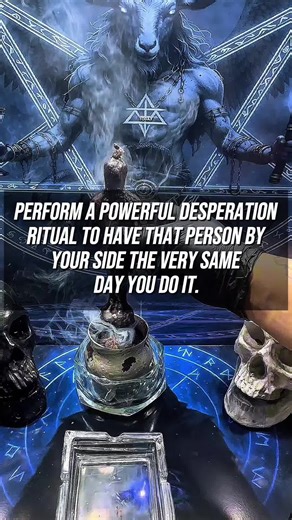 Today you’re not going to beg, today you’re going to attract. Perform a powerful desperation ritual to have that person by your side the very same day you do it. The first thing you will need is four black candles. On one you will write the word love, on another you will write the word desire, on another you will write the word passion, and on the last one you will write the name of that person. You will take a doll-shaped candle and cleanse it in the smoke of incense and myrrh. Then you will st