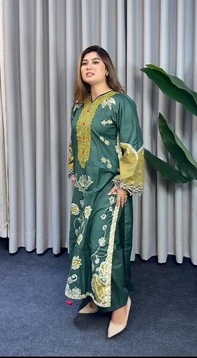 54K views · 580 reactions | Ahlaam Premium kaftan 2pcs set Sizes M(36-38), L(40-42), XL(44-46)” Material: premium cotton silk material with digital prints and embroidered panel work and cutwork done. Length 48” Sleeves 20” Pant length 39” To order inbox us!! | Ahlaam | Facebook