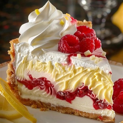 Refreshing Lemon Raspberry Cheesecake 🍋❤️ Ingredients: 1 1/2 cups graham cracker crumbs 1/4 cup sugar 1/2 cup melted butter 16 oz cream cheese, softened 1 cup sugar 1 teaspoon vanilla extract 2 large eggs 1/4 cup sour cream Zest of 1 lemon Juice of 1 lemon 1 cup raspberries Whipped cream, for garnish Fresh raspberries, for garnish Lemon slices, for garnish Directions: Preheat oven to 325°F (163°C). Line the bottom of a 9-inch springform pan with parchment paper. In a medium bowl, mix the graham
