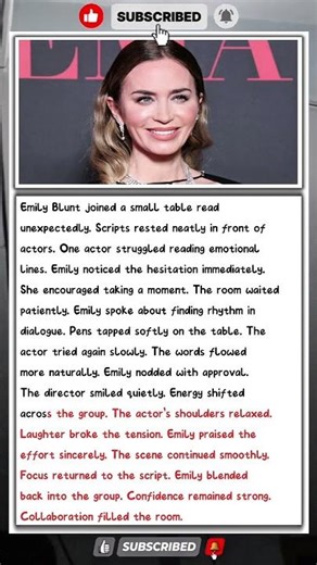 Emily Blunt – Confidence During a Table Read. fictional story.