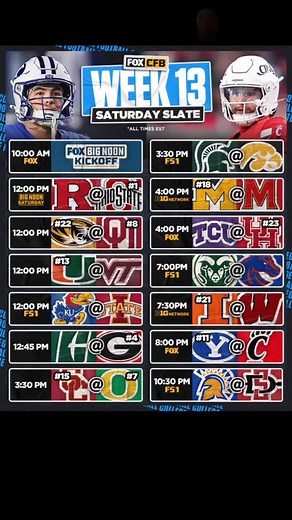 College football week 13 schedule games on Fox | Shawn Green