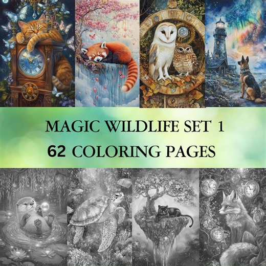 62 Magic Wildlife Grayscale Coloring Pages | Fantasy Animals | Pets Coloring | Digital Printable Coloring Book for Adults | PDF Download - Etsy