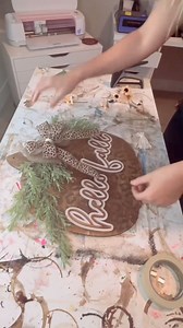 There’s something about cheetah print that matches fall to me?! 🍁🐆 I made this Mylar (reusable) stencil using my cricut! It’s made out of a thin plastic film, so you can just move it around and re-use it. This pumpkin blank is a hobby lobby find! Better keep a look out - they’ll sell out fast! I stained over the brown paint with a mixture of early American classic gray to get this brown color. The words are cut from basswood - I used my glowforge to make them! Finally I added some pretty green