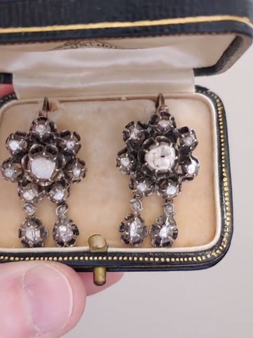 Antique Georgian Rose Cut Diamond Silver Dangle Earrings - Etsy