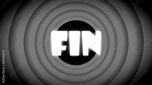 Monochrome Overlapping circle of ending animation pops out of the old cartoon style