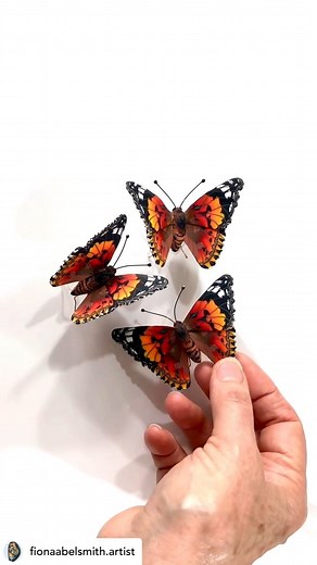 Can you believe it’s polymer clay??? 🤯👏 Credit to ⬇️ • @fionaabelsmith.artist And the final part of the sculpture - butterflies of course 😉 These are based on Painted Lady butterflies that we have in our garden in the summer, but I made them brighter than in real life. They are created from wing canes using Cernit, and I needed to cut ultra thin slices so I could have different top and under wing designs. Now all that’s left is to put it all together - fingers crossed 🤞 If it all goes to pla