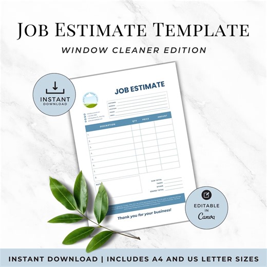Window Cleaning Estimate Template, Printable Job Quote for Residential Commercial Window Cleaning Services, Editable Canva Form - Etsy