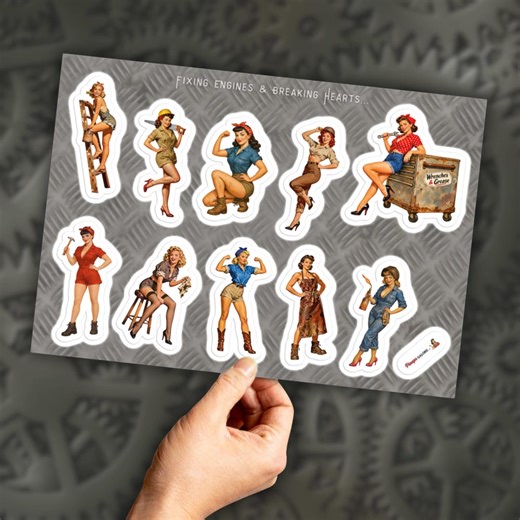 Vintage Mechanic Pinup Sticker Sheet: Retro Garage Girls Stickers, Grease Monkey Pinup Decals, Vintage Bombshell Mechanics - Etsy