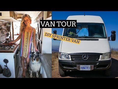 VAN TOUR of OFF- GRID TINY HOME | TRAVELING FEMALE COUPLE lives VANLIFE with 2 DOGS