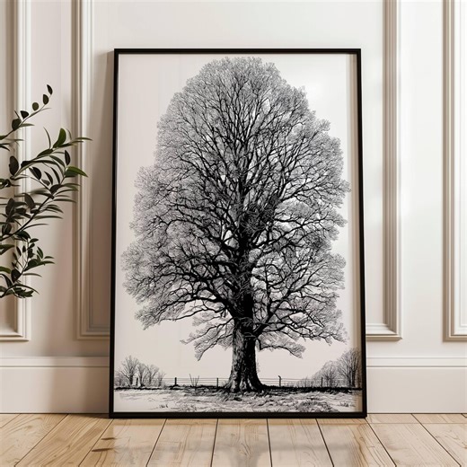 Beech Tree Printable Black White Tree Art Large Tree Minimalist Nature Print Scandinavian Landscape Decor