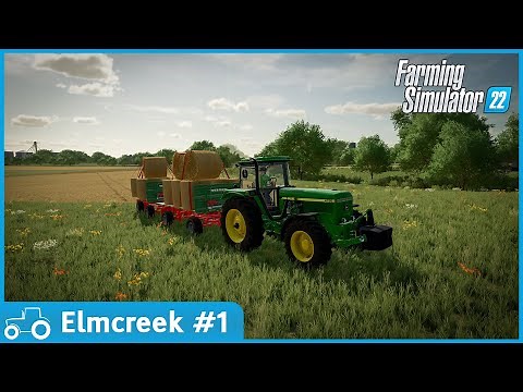 Elmcreek #1 FS22 Timelapse Harvesting Wheat, Baling Straw, Loading Bales & Contract Harvest