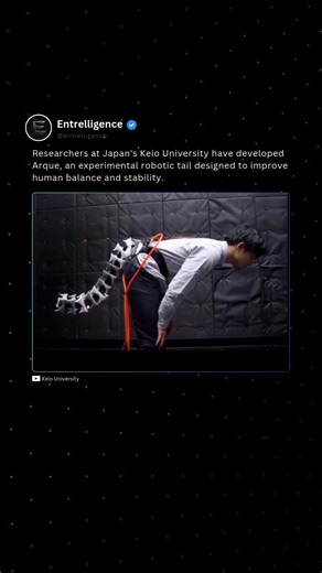 Researchers at Keio University in Japan have developed a wearable robotic tail called "Arque" that helps humans improve their balance. Inspired by how animals like cheetahs and seahorses use their tails for stability, the device functions as an active counterbalance. The Arque tail is a one-meter-long appendage that is worn with a harness around the waist. It consists of interlocking plastic "vertebrae" with a spring-based structure, allowing for flexibility and strength. The tail's movements ar