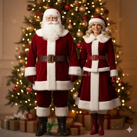 Mr and Mrs Claus RED Costume: Velvet Santa Suit & Long Dress Matching Christmas Outfits Holiday Cosplay for Adults - Etsy
