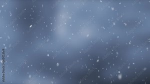 Realistic snowfall on abstract blurry blue copy space background.